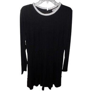 LOFT Black Dress Womens Sz 8 White Ruffle Collar Flowy Dark Romantic goth whimsy